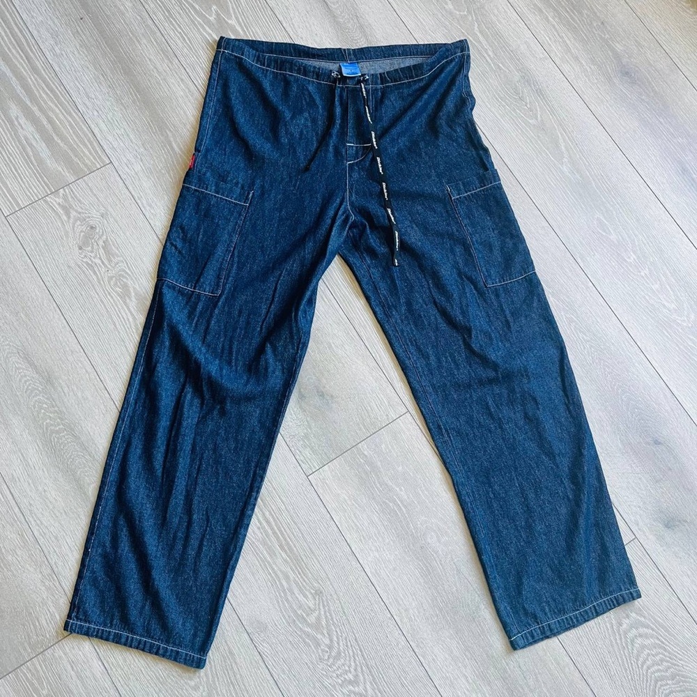 Dickies Mens Relaxed Denim Cargo Pants Draw String Straight Cut Flat Front Solid
